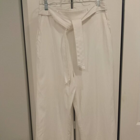 Land N Sea  High rise wide leg white linen pants with sash - Picture 1 of 10